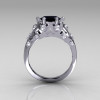Modern Edwardian 14K White Gold 1.0 Carat Oval Black Diamond Bridal Ring R147-14WGDBD-3