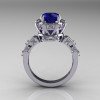Modern Antique 14K White Gold 1.5 Carat Blue Sapphire Diamond Classic Armenian Solitaire Wedding Ring AR107-14KWGDBS-2