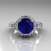 Modern Antique 14K White Gold 1.5 Carat Blue Sapphire Diamond Classic Armenian Solitaire Wedding Ring AR107-14KWGDBS-4