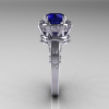Modern Antique 14K White Gold 1.5 Carat Blue Sapphire Diamond Classic Armenian Solitaire Wedding Ring AR107-14KWGDBS-3