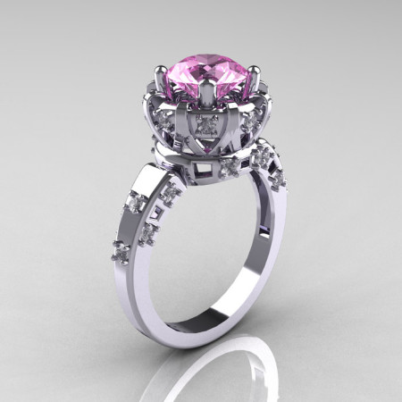 Modern Antique 14K White Gold 1.5 Carat Light Pink Sapphire Diamond Classic Armenian Solitaire Wedding Ring AR107-14KWGDLPS-1