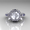 Modern Antique 14K White Gold 1.5 Carat CZ Blue Sapphire Classic Armenian Solitaire Wedding Ring AR107-14KWGBSCZ-4