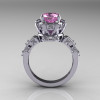 Modern Antique 14K White Gold 1.5 Carat Light Pink Sapphire Diamond Classic Armenian Solitaire Wedding Ring AR107-14KWGDLPS-2