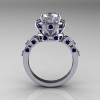 Modern Antique 14K White Gold 1.5 Carat CZ Blue Sapphire Classic Armenian Solitaire Wedding Ring AR107-14KWGBSCZ-2