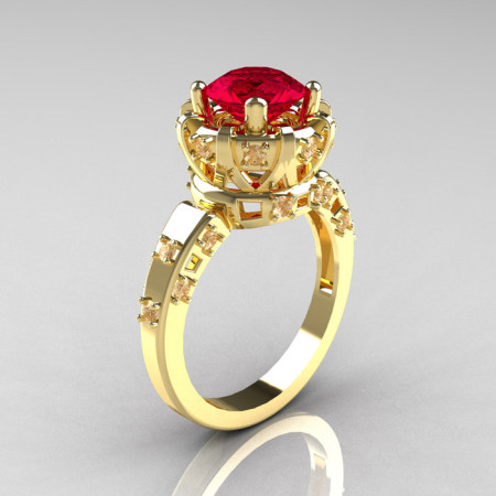 Modern Antique 10K Yellow Gold 1.5 Carat Ruby Diamond Classic Armenian Solitaire Wedding Ring AR107-10KYGDR-1