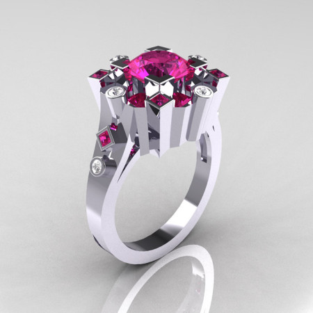 Classic 10K White Gold 1.5 Carat Pink Sapphire Diamond Wedding Ring AR108-10KWGDPSS-1