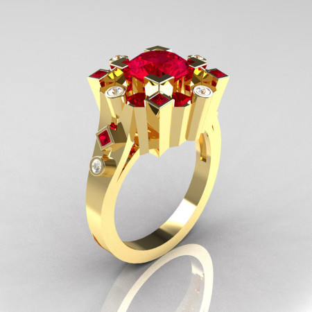 Classic 10K Yellow Gold 1.5 Carat Ruby Diamond Wedding Ring AR108-10KYGDRR-1