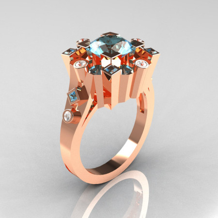 Classic 14K Rose Gold 1.5 Carat Aquamarine Diamond Wedding Ring AR108-14KRGDAQQ-1
