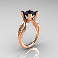 Modern 14K Rose Gold 1.5 Carat Black Diamond Solitaire Ring AR110-14KRGBLDD-1