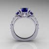 Classic French Bridal 10K White Gold Three Stone 1.0 Carat Blue Sapphire Accent Diamond Engagement Ring AR112-10WGDBS-2
