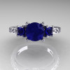 Classic French Bridal 10K White Gold Three Stone 1.0 Carat Blue Sapphire Accent Diamond Engagement Ring AR112-10WGDBS-4