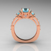 Classic French Bridal 14K Rose Gold Three Stone 1.0 Carat Aquamarine Diamond Engagement Ring AR112-14KRGDAQ-2