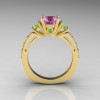 Classic French Bridal 10K Yellow Gold Three Stone 1.0 Carat Lilac and Green Amethyst Engagement Ring AR112-10KYGLGAM-2
