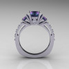 Classic French Bridal 10K White Gold Three Stone 1.0 Carat Alexandrite Diamond Engagement Ring AR112-10KWGDAL-2