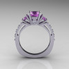 Classic French Bridal 10K White Gold Three Stone 1.0 Carat Lilac Amethyst Diamond Engagement Ring AR112-10KWGDLA-2