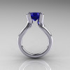 Modern 14K White Gold 1.5 Carat Blue Sapphire Diamond Solitaire Ring AR110-14KWGDBS-2