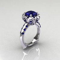 Classic 14K White Gold 3.0 Carat Blue Sapphire Greek Galatea Bridal Wedding Ring AR114-14KWGBSS-1