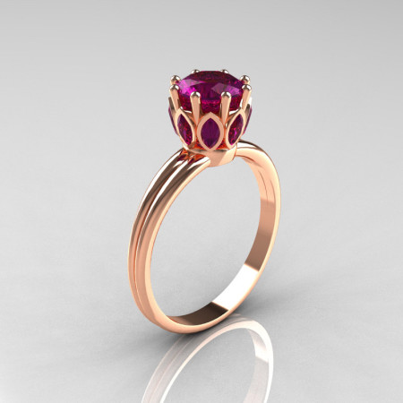 Modern Antique 18K Pink Gold Marquise and 1.0 CT Round Amethyst Solitaire Ring R90-18KPGAMM-1