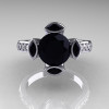 Modern Classic 14K White Gold 1.5 Carat Round and Marquise Black Diamond Solitaire Ring AR121-14WGDBLL-4