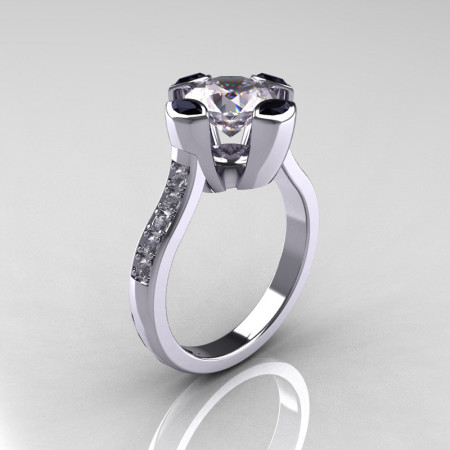 Modern Classic 10K White Gold 1.5 Carat CZ Marquise Black Diamond Solitaire Ring AR121-10WGDCZBLL-1