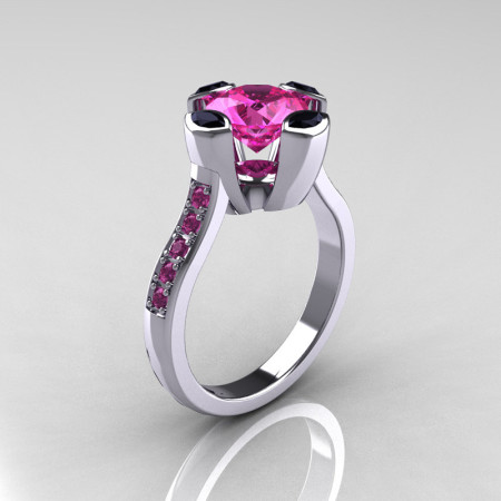 Modern Classic 18K White Gold 1.5 Carat Pink Sapphire Marquise Black Diamond Solitaire Ring AR121-18WGBDPSS-1
