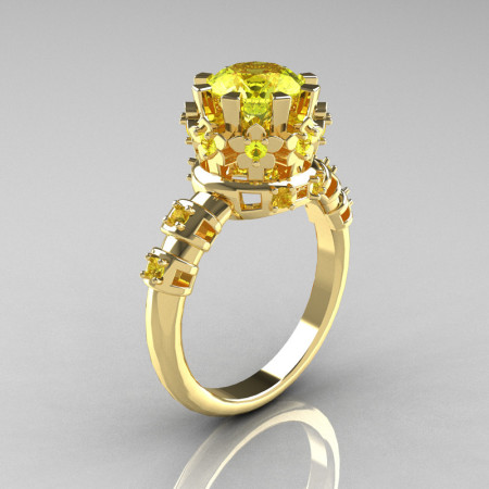 Modern Vintage 14K Yellow Gold 1.5 Carat Yellow Sapphire Classic Ring AR105-14KYGYSS-1