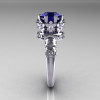 Modern Vintage 950 Platinum 1.5 Carat Blue Sapphire Diamond Classic Armenian Ring AR105-PLATDBS-3