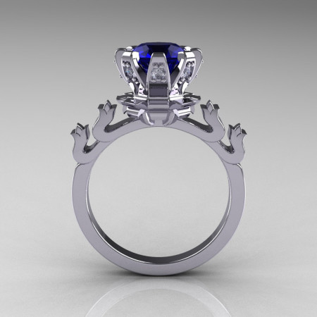 Modern Antique 950 Platinum 1.5 Carat Blue Sapphire Diamond Classic Armenian Ring AR123-PLATDBS-1
