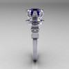 Modern Antique 950 Platinum 1.5 Carat Blue Sapphire Diamond Classic Armenian Ring AR123-PLATDBS-2