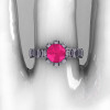 Modern Antique 14K White Gold 1.5 Carat Pink Sapphire Classic Armenian Bridal Ring AR123-14WGPSS-4
