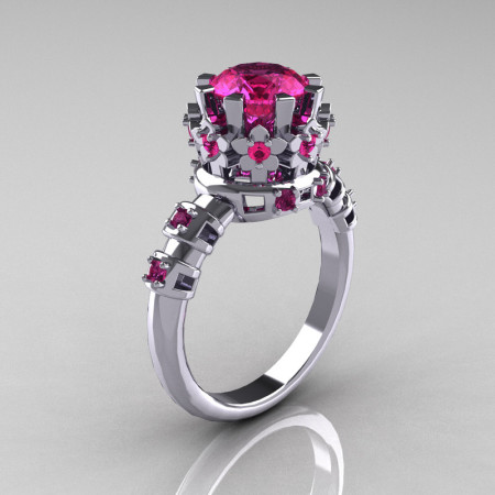 Modern Vintage 14K White Gold 1.5 Carat Pink Sapphire Classic Armenian Wedding Ring AR105-14KWGPSS-1