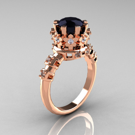Modern Vintage 14K Pink Gold 1.5 Carat Black and White Diamond Classic Armenian Ring AR105-14KPGDBD-1