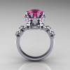 Modern Vintage 18K White Gold 1.5 Carat Pink Sapphire Diamond Classic Armenian Bridal Ring AR105-18KWGDPS-2