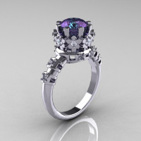 Modern Vintage 10K White Gold 1.5 Carat Alexandrite Diamond Classic Armenian Bridal Ring AR105-10KWGDAL-1