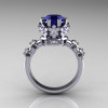 Modern Vintage 950 Platinum 1.5 Carat Blue Sapphire Diamond Classic Armenian Ring AR105-PLATDBS-2