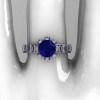 Modern Antique 950 Platinum 1.5 Carat Blue Sapphire Diamond Classic Armenian Ring AR123-PLATDBS-4