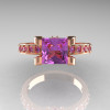 Classic French 10K Pink Gold 1.0 Carat Princess Lilac Amethyst Solitaire Engagement Ring AR125-10PGLAA-5