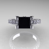 Classic 10K White Gold 1.0 Carat Princess Black and White Diamond Solitaire Engagement Ring AR125-10KWGDBD-5