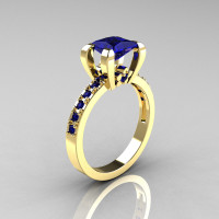 Classic 14K Yellow Gold 1.0 Carat Princess Blue Sapphire Solitaire Engagement Ring AR125-14YGBS-1
