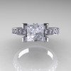 Classic French 14K White Gold 1.0 Carat Princess Cubic Zirconia Diamond Solitaire Ring AR125-14WGDCZ-5
