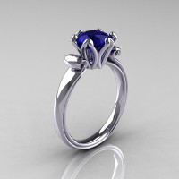 Modern Antique 14K White Gold 1.5 Carat Blue Sapphire Solitaire Engagement Ring AR127-14WGBS-1