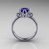 Modern Antique 14K White Gold 1.5 Carat Blue Sapphire Solitaire Engagement Ring AR127-14WGBS-2