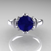 Modern Antique 14K White Gold 1.5 Carat Blue Sapphire Solitaire Engagement Ring AR127-14WGBS-5