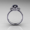 Modern Antique 14K White Gold 1.5 Carat Black Onyx Solitaire Engagement Ring AR127-14WGBO-2