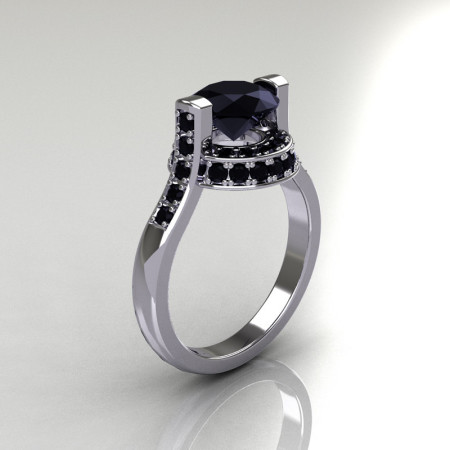 Italian Bridal 10K White Gold 1.5 Carat Black Diamond Wedding Ring AR119-10WGBLL-1