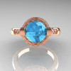 Italian Bridal 14K Pink Gold 1.5 Carat Aquamarine Diamond Wedding Ring AR119-14PGDAQ-5