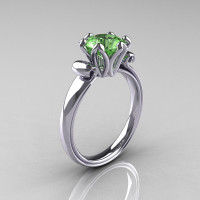 Modern Antique 14K White Gold 1.5 Carat Peridot Solitaire Engagement Ring AR127-14WGPE-1