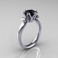 Modern Antique 14K White Gold 1.5 Carat Black Onyx Solitaire Engagement Ring AR127-14WGBO-1