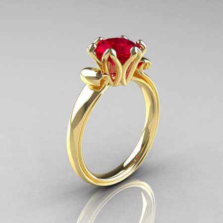 Modern Antique 18K Yellow Gold 1.5 Carat Ruby Solitaire Engagement Ring AR127-18YGR-1