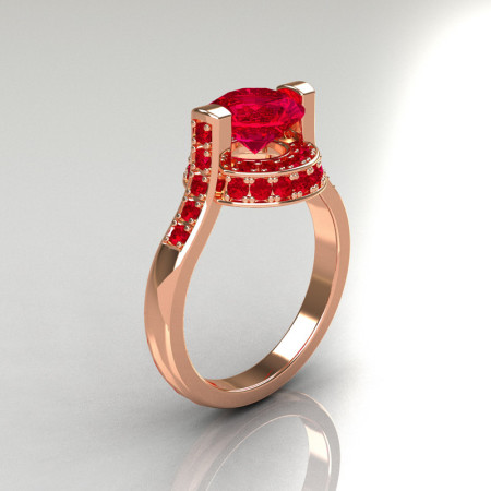 Italian Bridal 14K Pink Gold 1.5 Carat Rubies Wedding Ring AR119-14PGRR-1